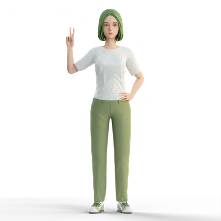 Woman with peace hand gesture  3D Illustration