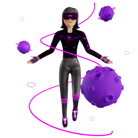 Woman With Planet On Metaverse  3D Illustration