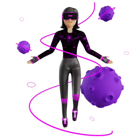 Woman With Planet On Metaverse  3D Illustration