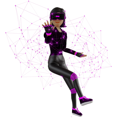 Woman With Plexus On Virtual Reality Device Metaverse  3D Illustration