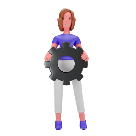 Woman  with setting or gear wheels  3D Illustration