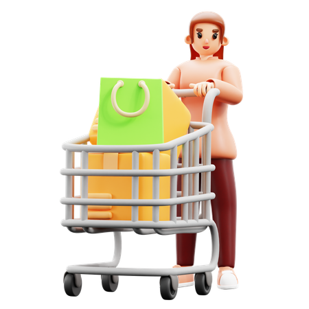 Woman with shopping cart  3D Illustration
