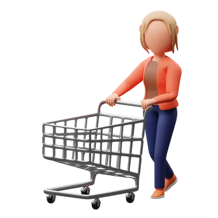 Woman With Shopping Cart  3D Illustration