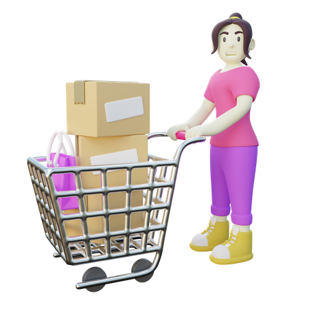 Woman with Shopping Cart  3D Illustration