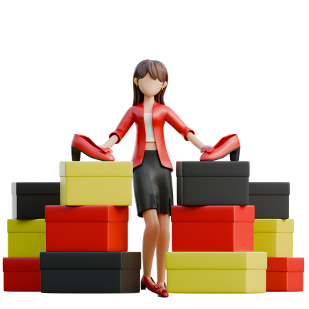 Woman With Stacks Of Boxes  3D Illustration