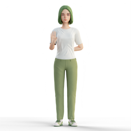 Woman with stop hand gesture  3D Icon