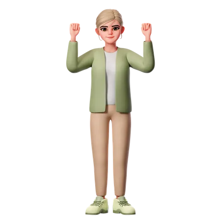 Woman With Well Dressed Doing Celebration Using Both Hand 3D Illustration