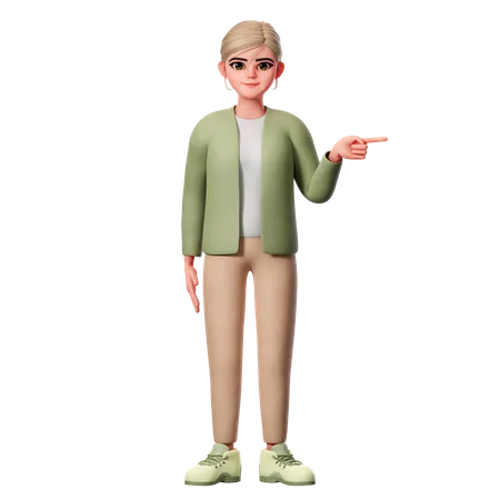 Woman With Well Dressed Pointing To Right Side With Right Hand  3D Illustration