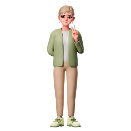 Woman With Well Dressed Showing Peace Pose Using Right Hand  3D Illustration