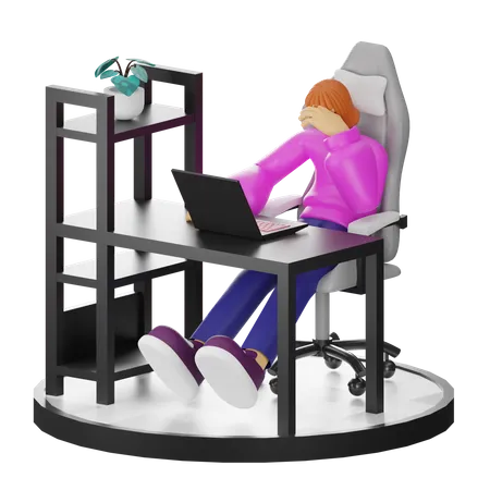 Woman Worker Dizziness At Work  3D Illustration