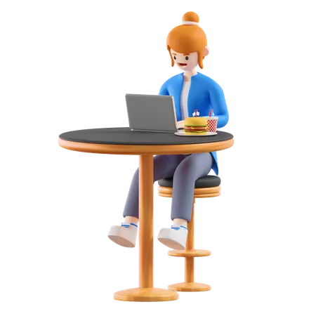 Woman working at cafe 3D Illustration