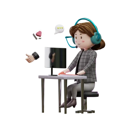 Woman working at call center  3D Illustration