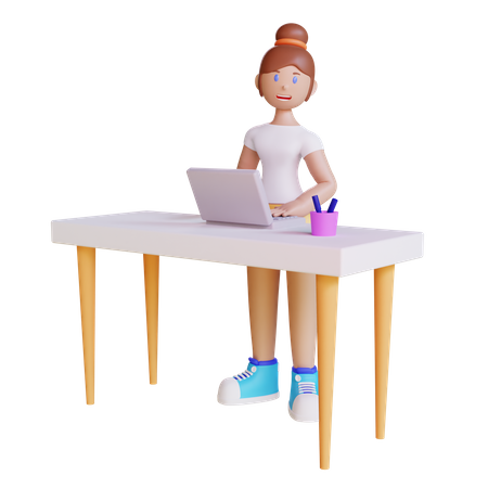 Woman Working at Desk 3D Illustration