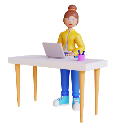 Woman Working at Desk  3D Icon