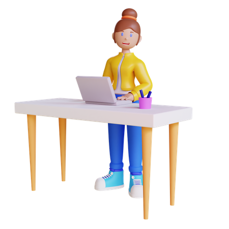 Woman Working at Desk  3D Illustration