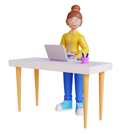 Woman Working at Desk  3D Illustration