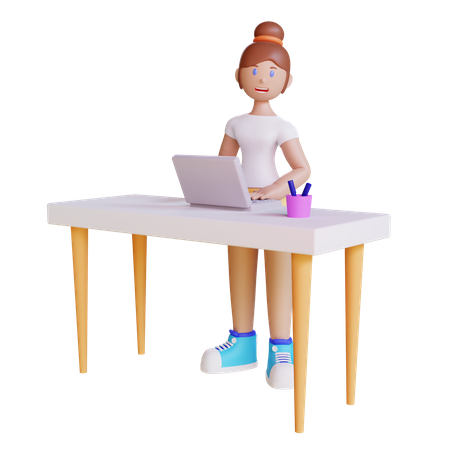 Woman Working at Desk  3D Illustration