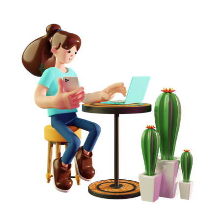 Woman working from home  3D Illustration