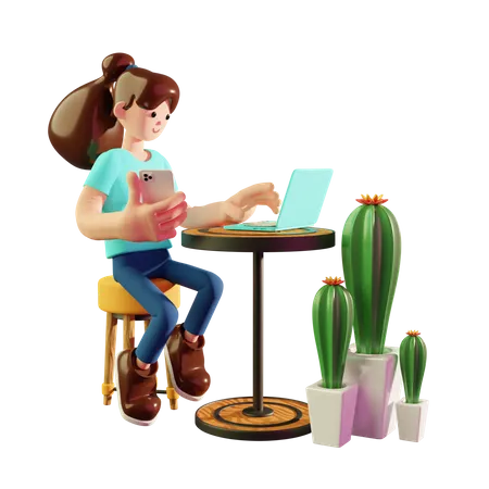 Woman working from home  3D Illustration