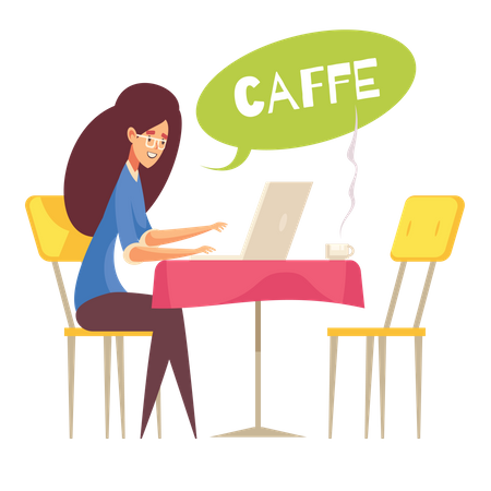 Woman working in cafe 3D Illustration
