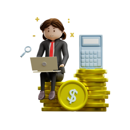 Woman Working On Budget Calculation  3D Illustration