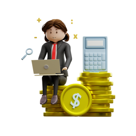 Woman Working On Budget Calculation  3D Icon