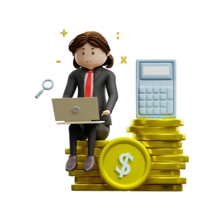 Woman Working On Budget Calculation  3D Illustration