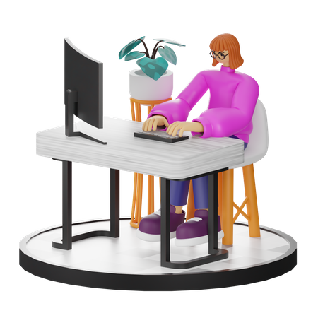 Woman working on computer  3D Illustration