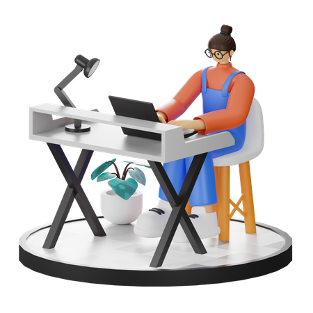 Woman Working On Desk  3D Illustration