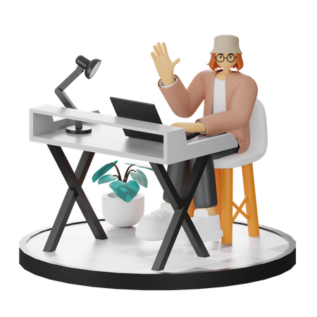 Woman Working On Desk  3D Illustration