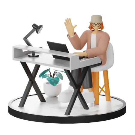 Woman Working On Desk  3D Illustration