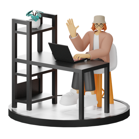 Woman Working On Desk  3D Illustration