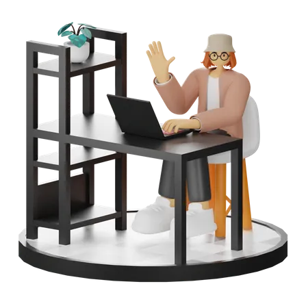 Woman Working On Desk  3D Illustration