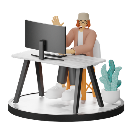 Woman Working On Desk  3D Illustration