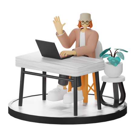 Woman Working On Desk  3D Illustration