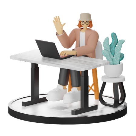 Woman Working On Desk  3D Illustration