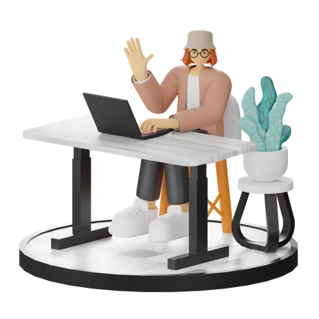 Woman Working On Desk  3D Illustration