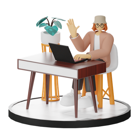 Woman Working On Desk  3D Illustration