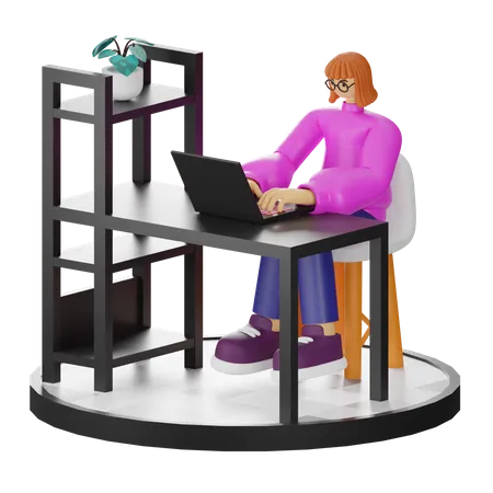 Woman working on desk  3D Illustration