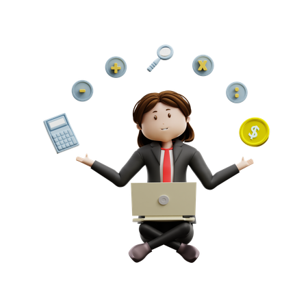 Woman Working On Financial Calculation  3D Icon