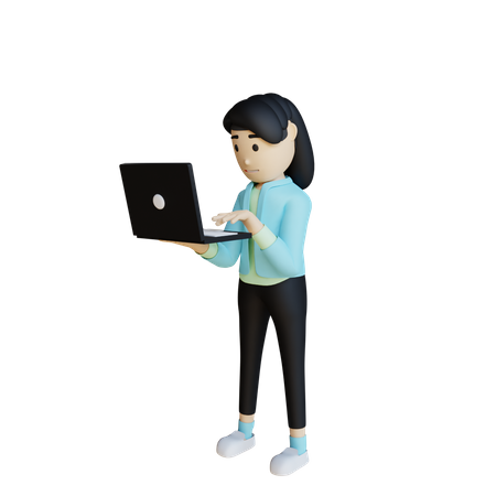 Woman Working On Laptop 3D Illustration