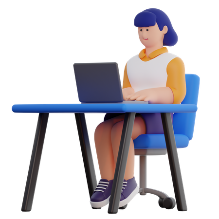 Woman Working On Laptop  3D Icon