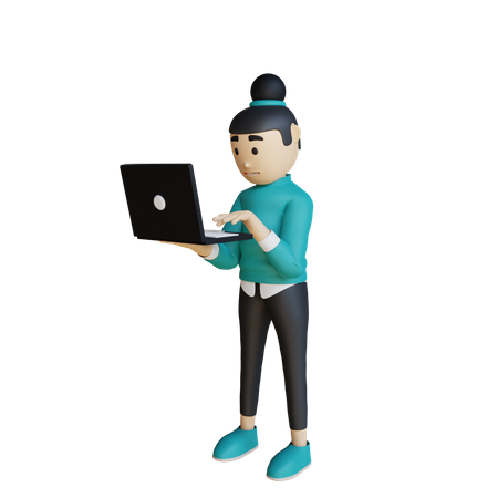 Woman Working On Laptop  3D Icon