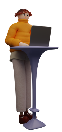Woman working on laptop  3D Icon