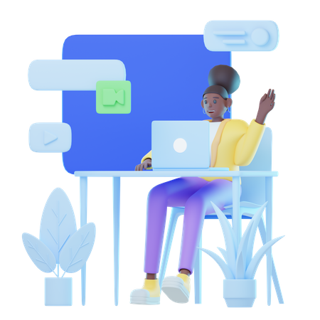 Woman Working on Laptop  3D Illustration