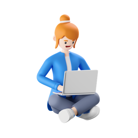 Woman working on laptop  3D Icon