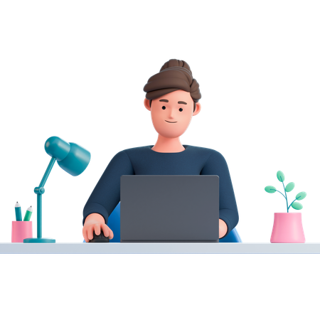 Woman Working On Laptop  3D Icon
