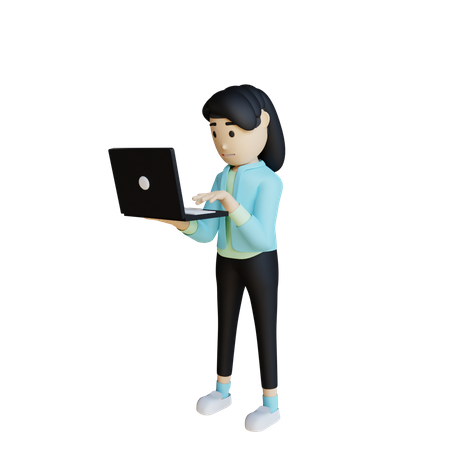 Woman Working On Laptop  3D Illustration