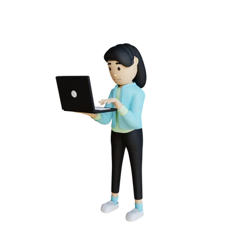 Woman Working On Laptop  3D Illustration