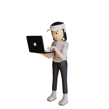 Woman Working On Laptop  3D Illustration